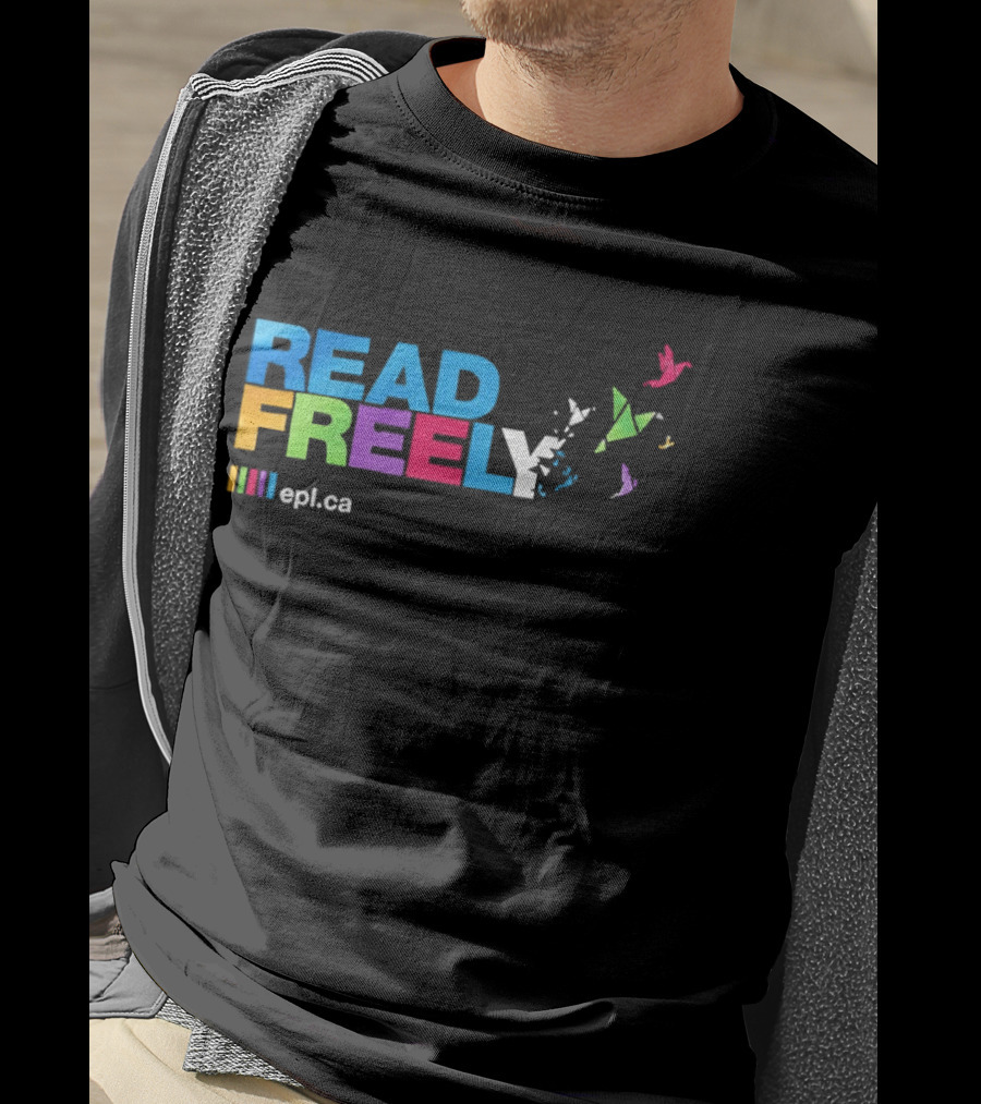 Read Freely Epl Ca Colorful Typography With Flying Origami Birds T-Shirt