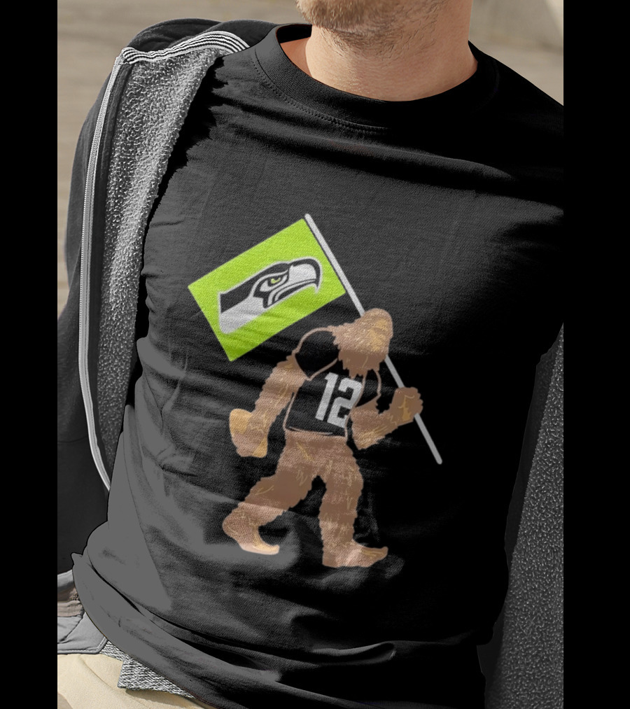Seattle Seahawks Sasquatch 12 Flag Bearer Fan Gear T-Shirt