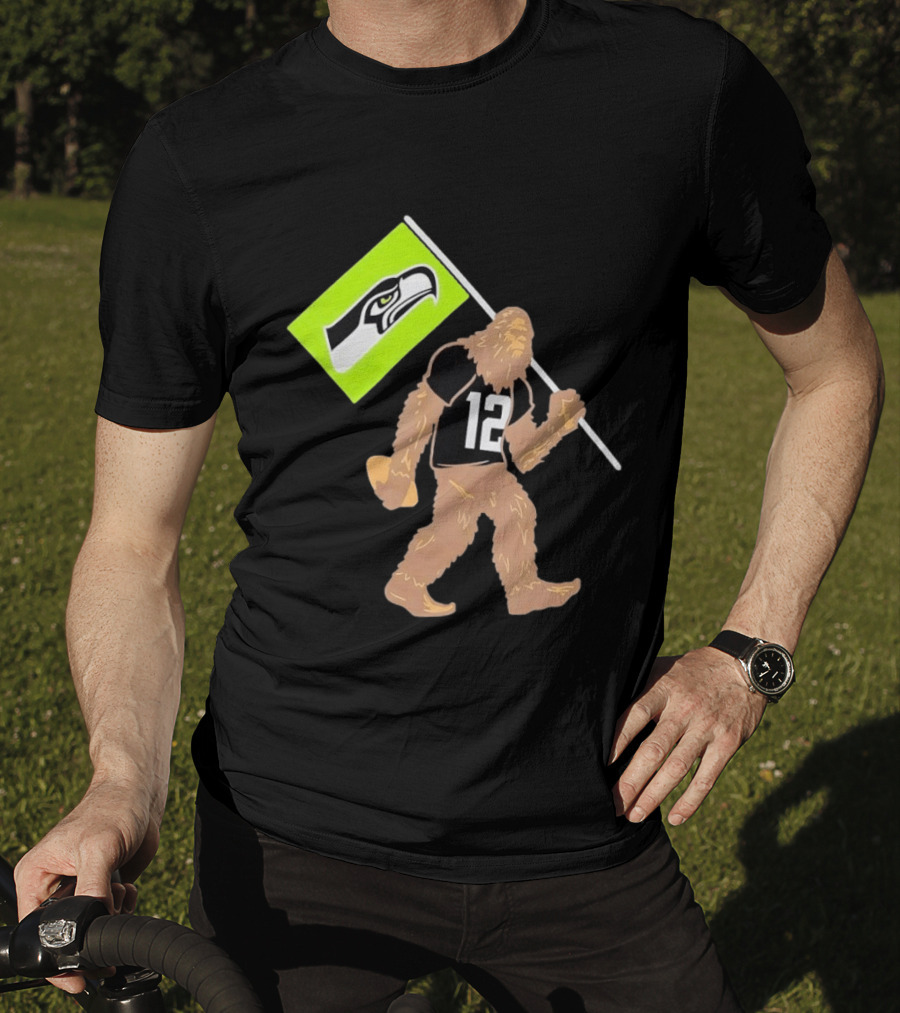 Seattle Seahawks Sasquatch 12 Flag Bearer Fan Gear T-Shirt