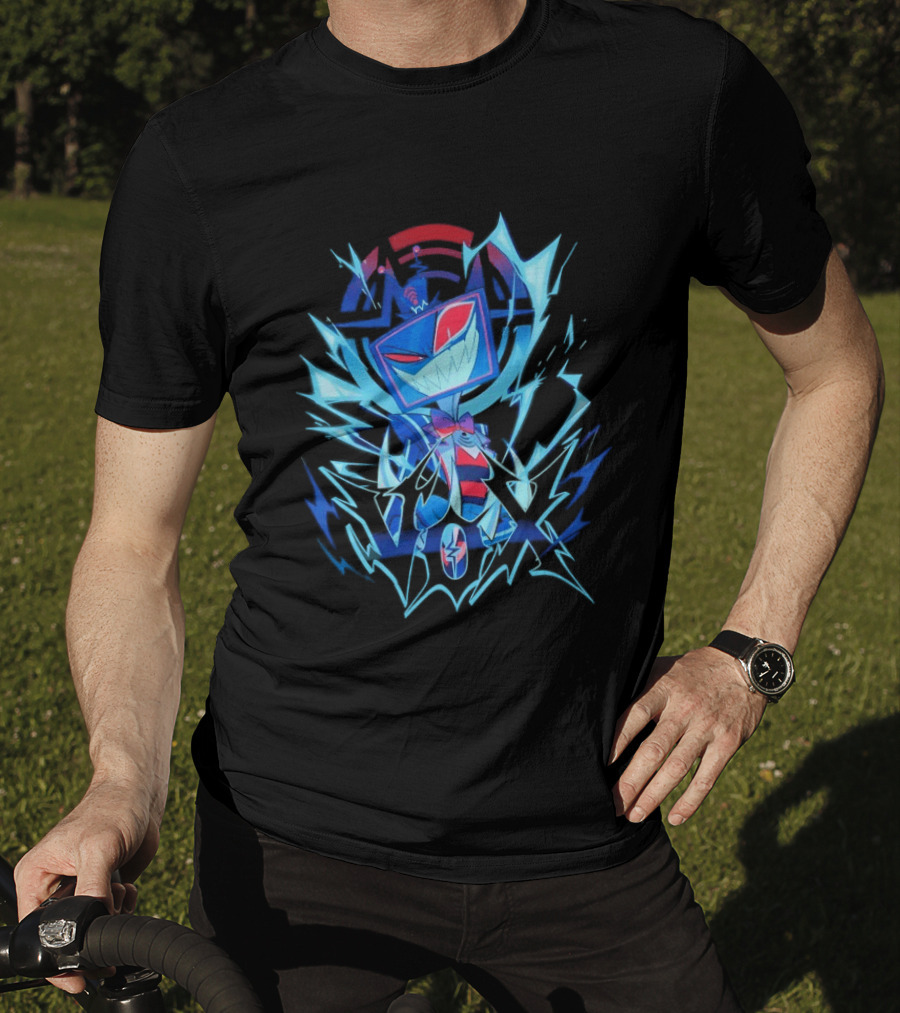 Vox Hazbin Hotel Overlord Character With Glitching Television Head And Electricity T-Shirt