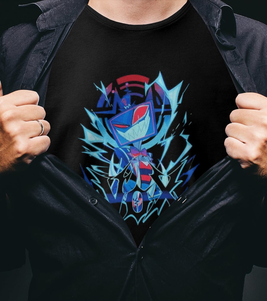 Vox Hazbin Hotel Overlord Character With Glitching Television Head And Electricity T-Shirt