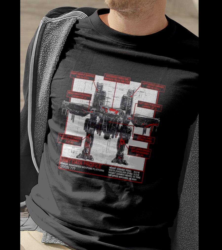 War Strider Unit Data Profile Annotated Weapons Platform T-Shirt