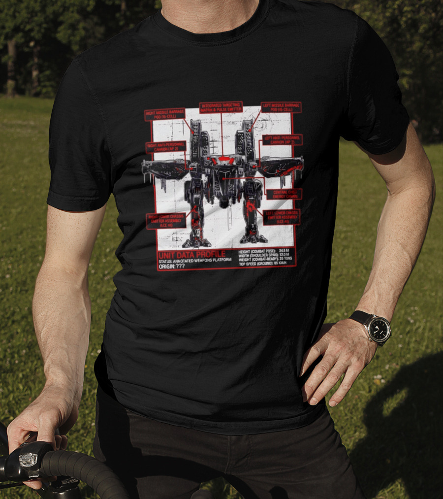 War Strider Unit Data Profile Annotated Weapons Platform T-Shirt
