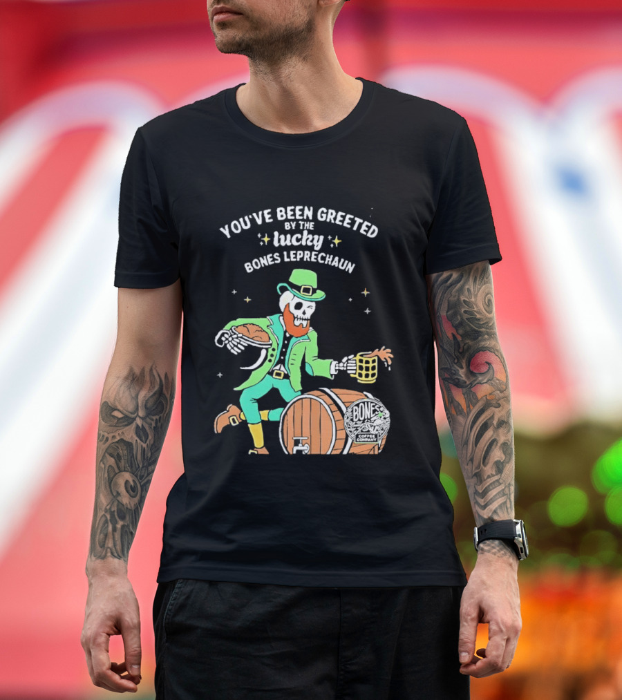 Lucky Bones Leprechaun With Beer And Barrel Celebration T-Shirt