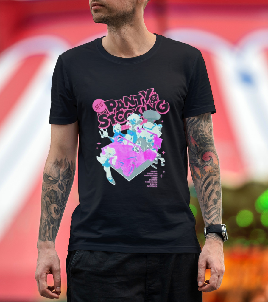 New Panty & Stocking With Garterbelt Anime Characters Colorful Car Scene T-Shirt