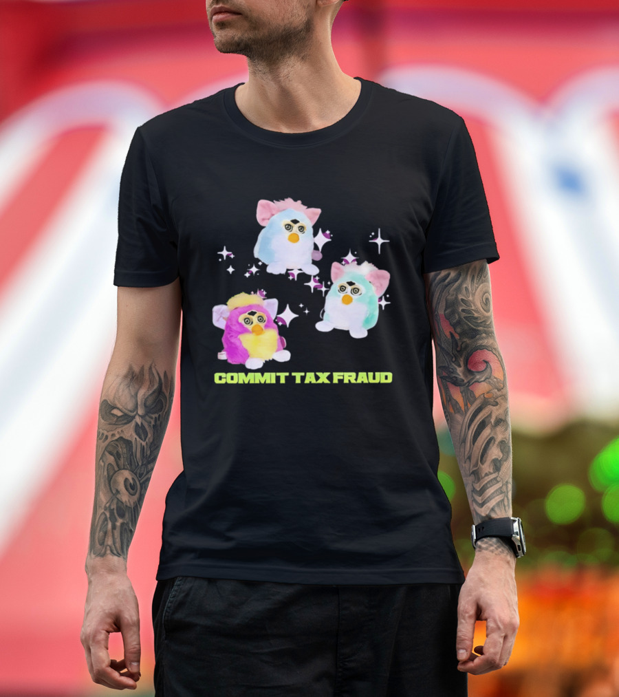 Pink Blue Furbies Sparkles Commit Tax Fraud Fun T-Shirt