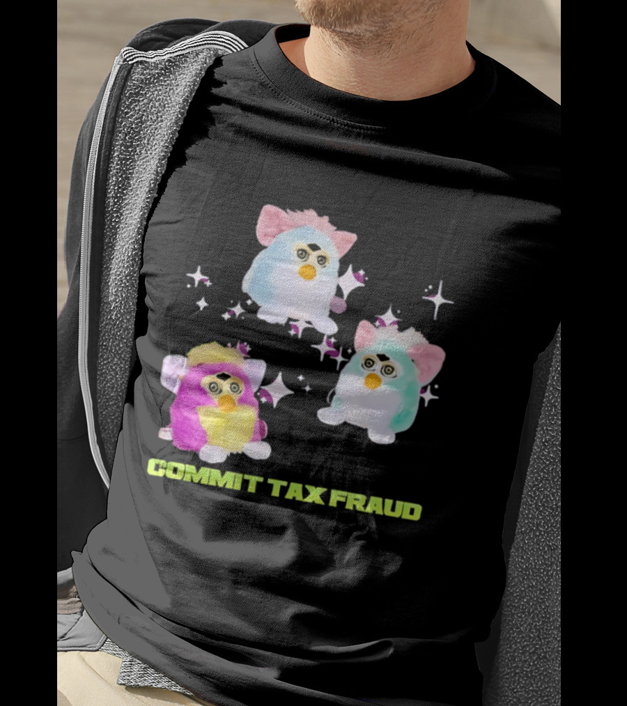 Pink Blue Furbies Sparkles Commit Tax Fraud Fun T-Shirt