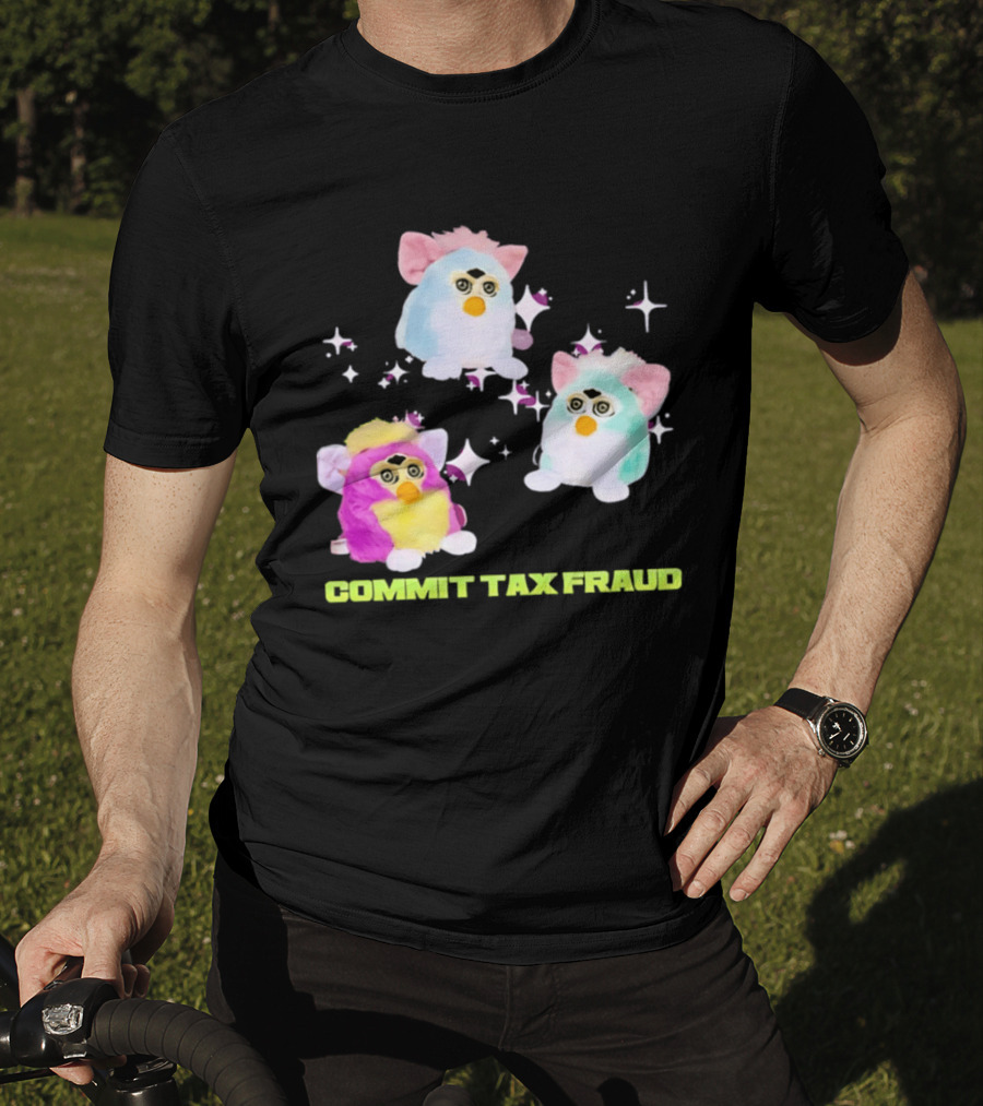 Pink Blue Furbies Sparkles Commit Tax Fraud Fun T-Shirt