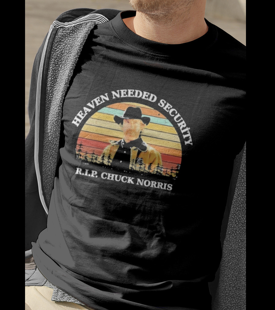 Heaven Needed Security R.I.P. Chuck Norris Vintage Cowboy Sunset T-Shirt