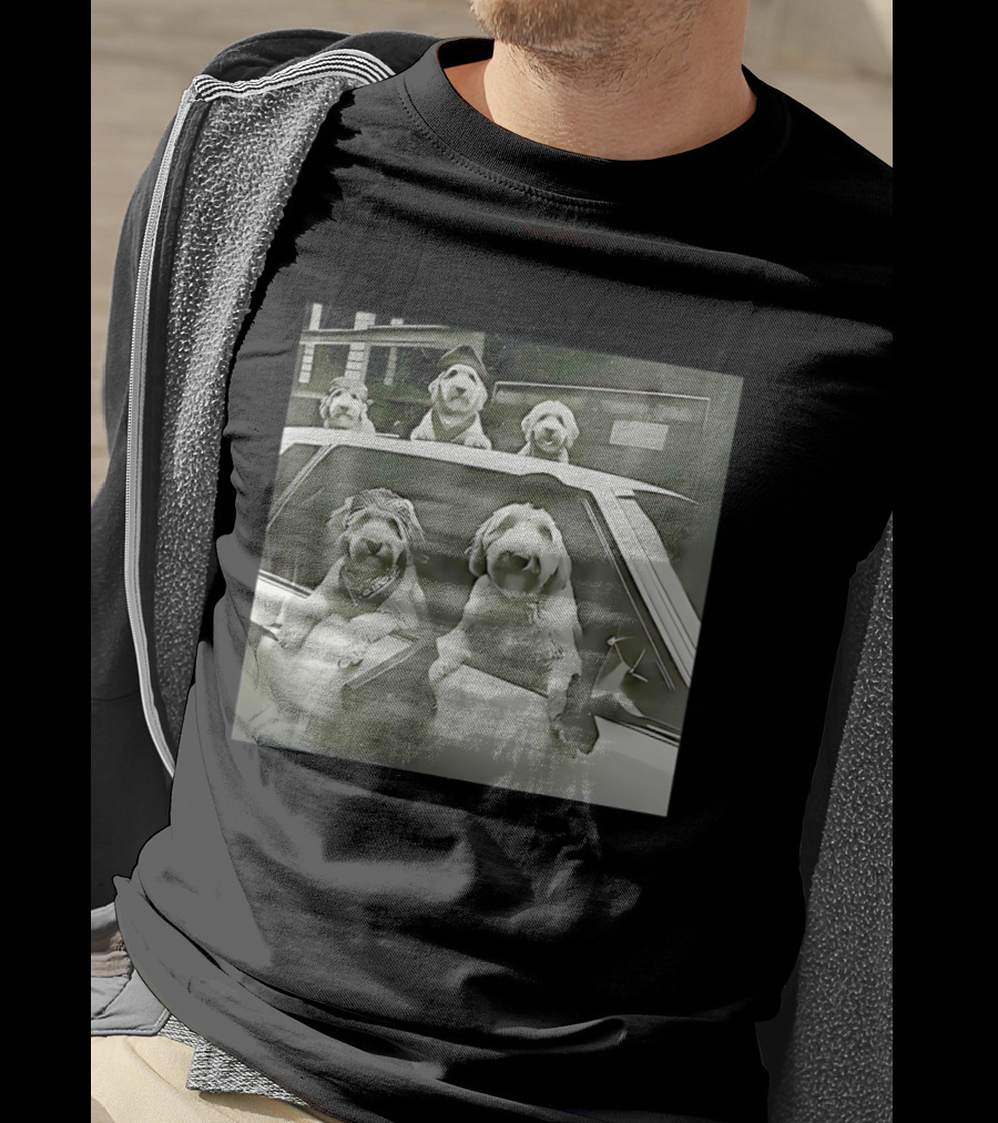 Spinone Italiano Dog Gang Holding Pistol Driving Car Eendoodle Layered T-Shirt