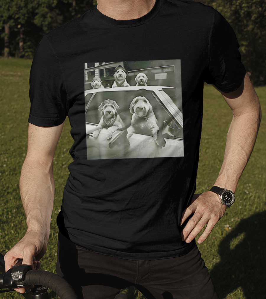 Spinone Italiano Dog Gang Holding Pistol Driving Car Eendoodle Layered T-Shirt