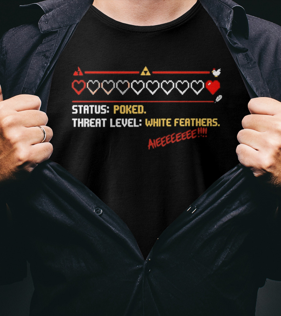 Status Poked Threat Level White Feathers Hearts Aieeeeeeee T-Shirt