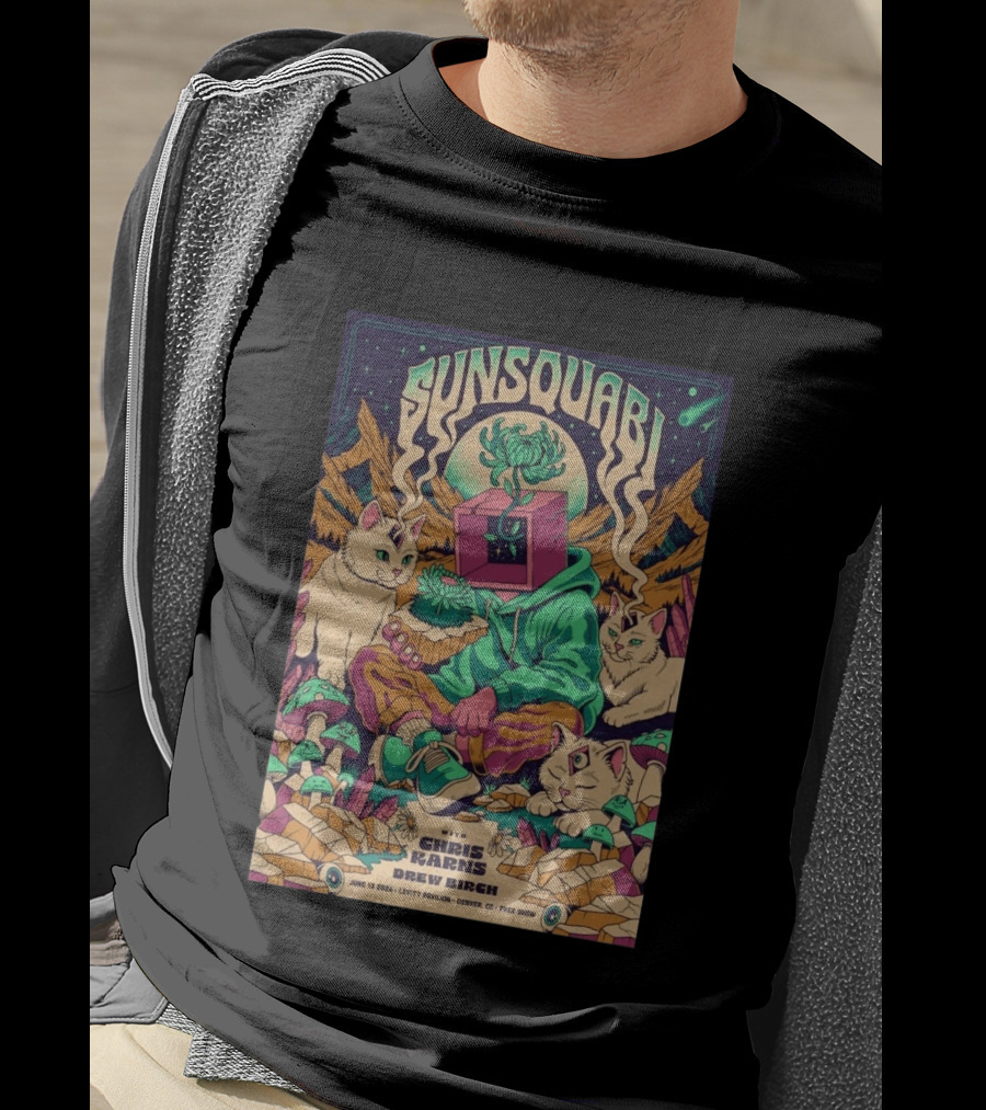 Sunsquabi Levitt Pavilion Denver Show June 13 2026 Free With Chris Karns Drew Birch T-Shirt