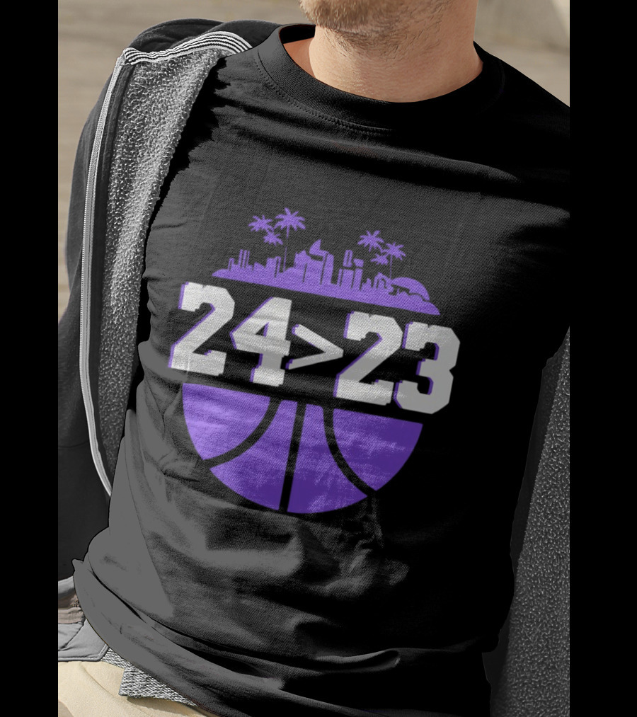 24 Is Greater Than 23 Basketball Los Angeles Skyline T-Shirt