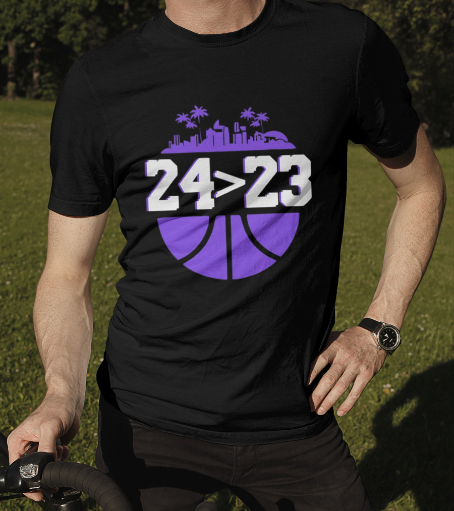 24 Is Greater Than 23 Basketball Los Angeles Skyline T-Shirt