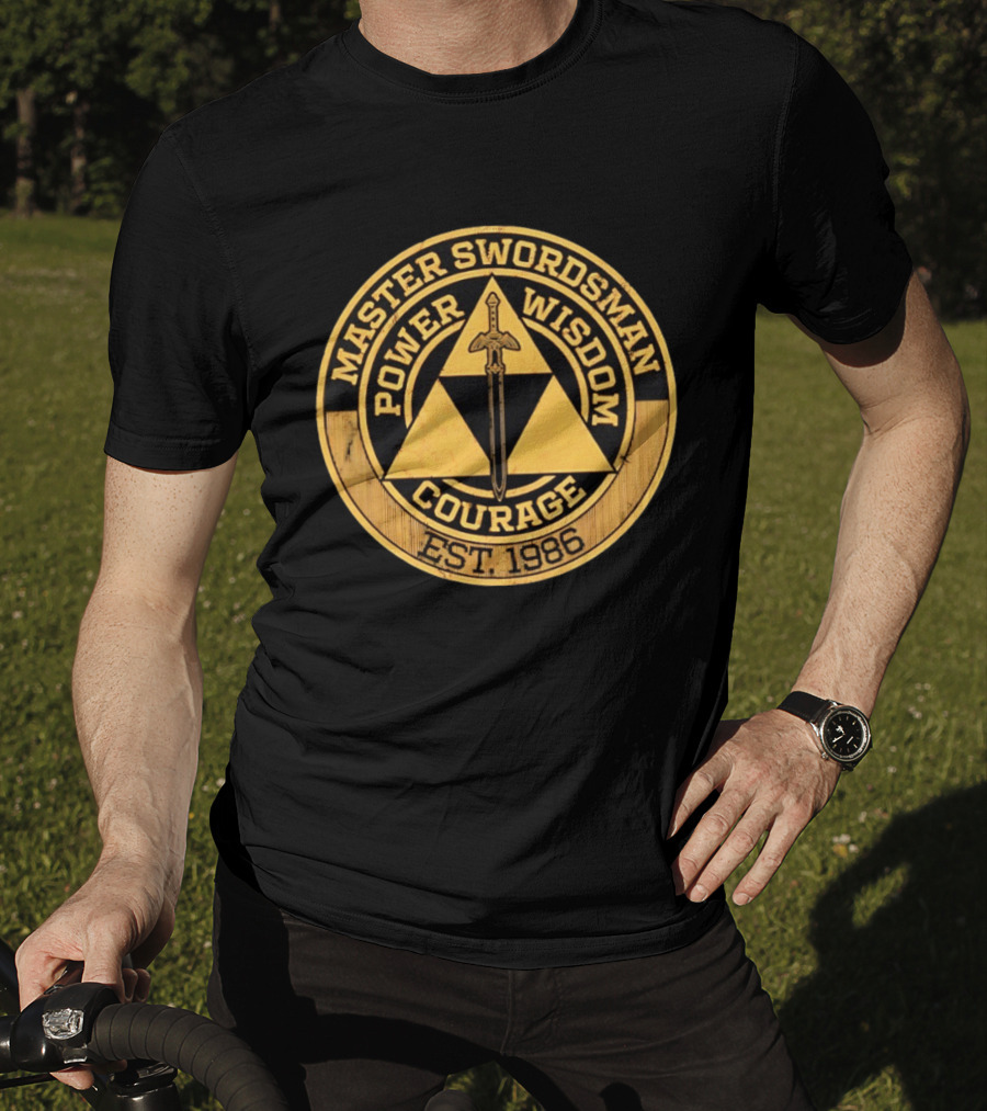 Master Swordsman Power Wisdom Courage Triforce Emblem Est 1986 Legends T-Shirt