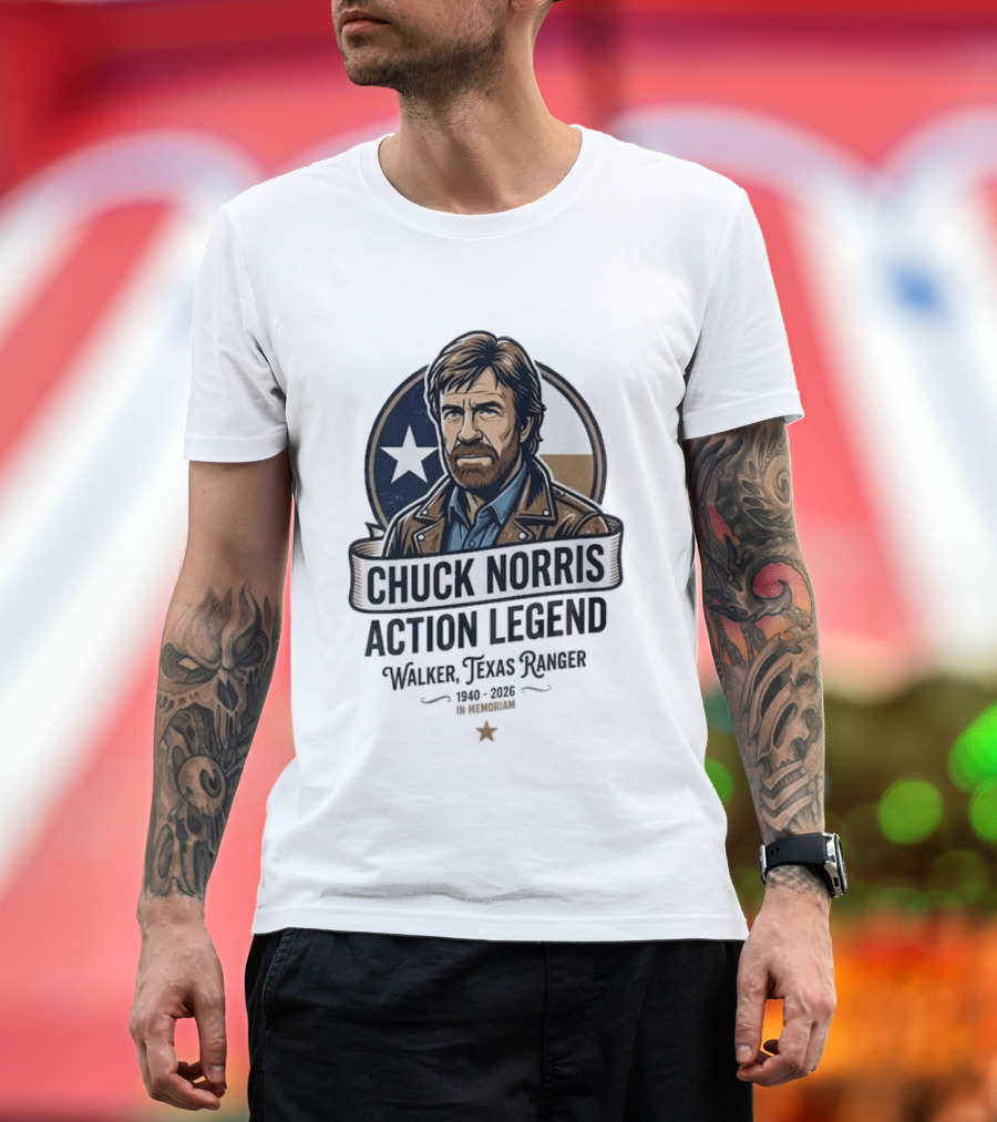 Chuck Norris Action Legend Walker Texas Ranger 1940 2026 In Memoriam Star T-Shirt