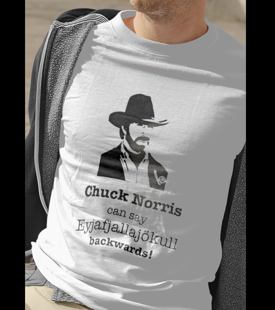 Chuck Norris Can Say Eyjafjallajokull Backwards Cowboy Hat Beard T-Shirt