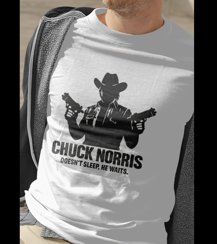 Chuck Norris Doesn't Sleep He Waits Meme Gun T-Shirt