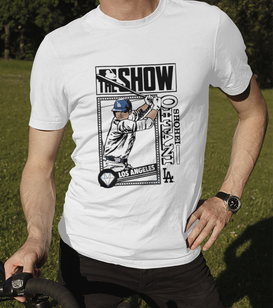Shohei Ohtani 17 MLB The Show Los Angeles Dodgers Caricature T-Shirt