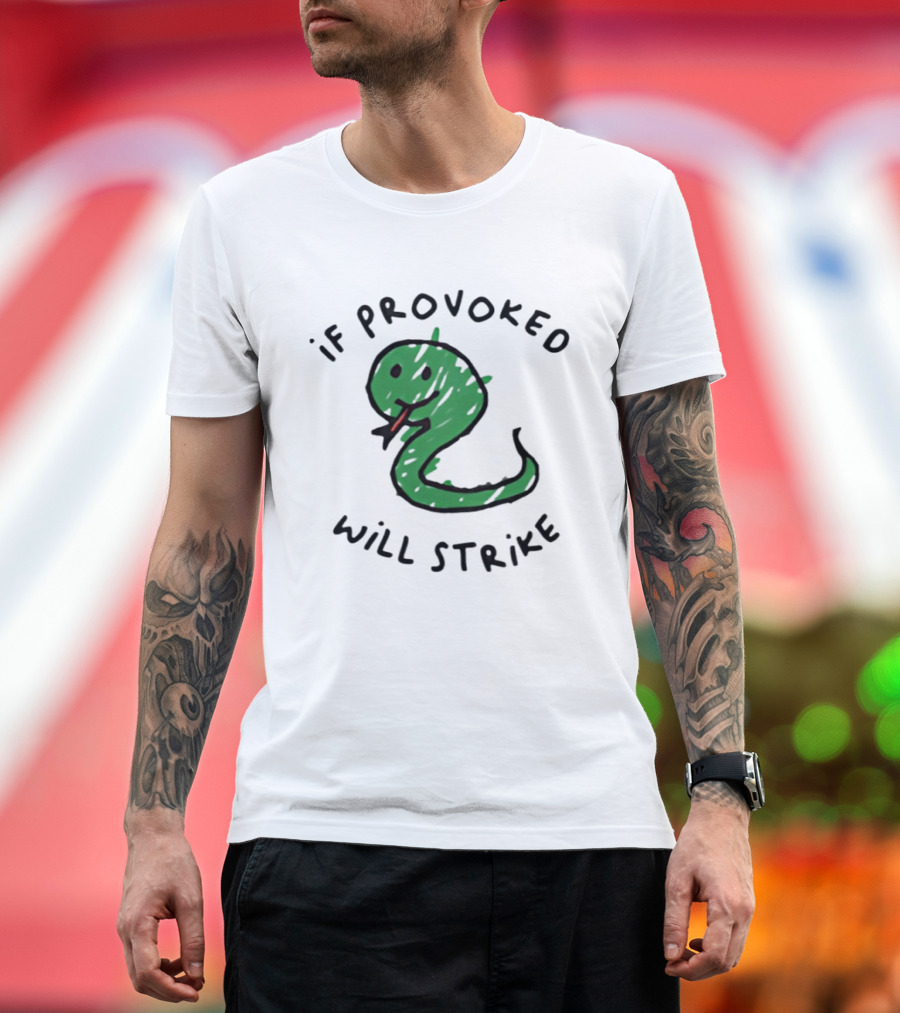 Snake If Provoked Will Strike Green Cartoon Serpent T-Shirt
