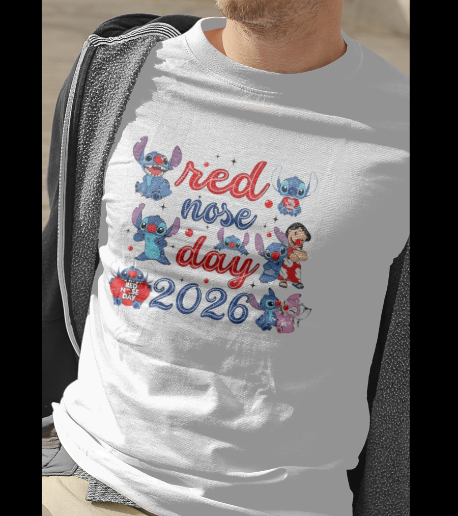 Stitch Red Nose Day 2026 Cartoon Characters Featuring Lilo T-Shirt