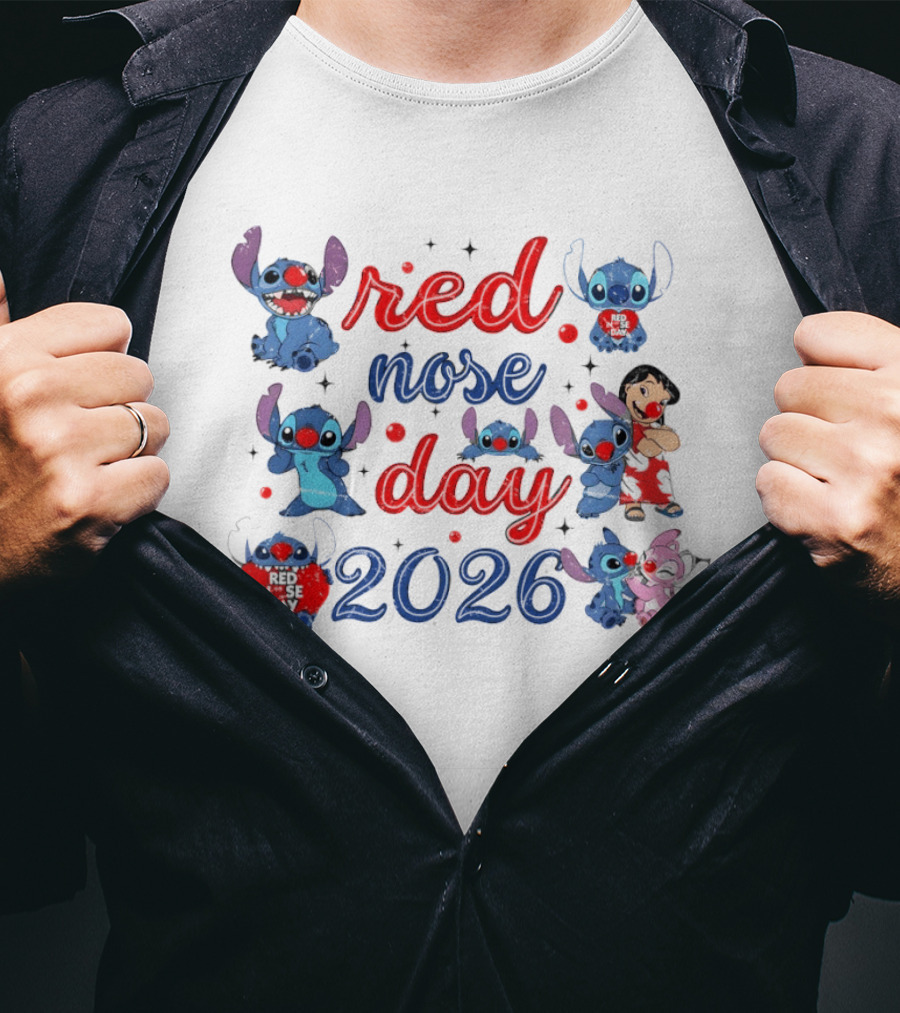 Stitch Red Nose Day 2026 Cartoon Characters Featuring Lilo T-Shirt