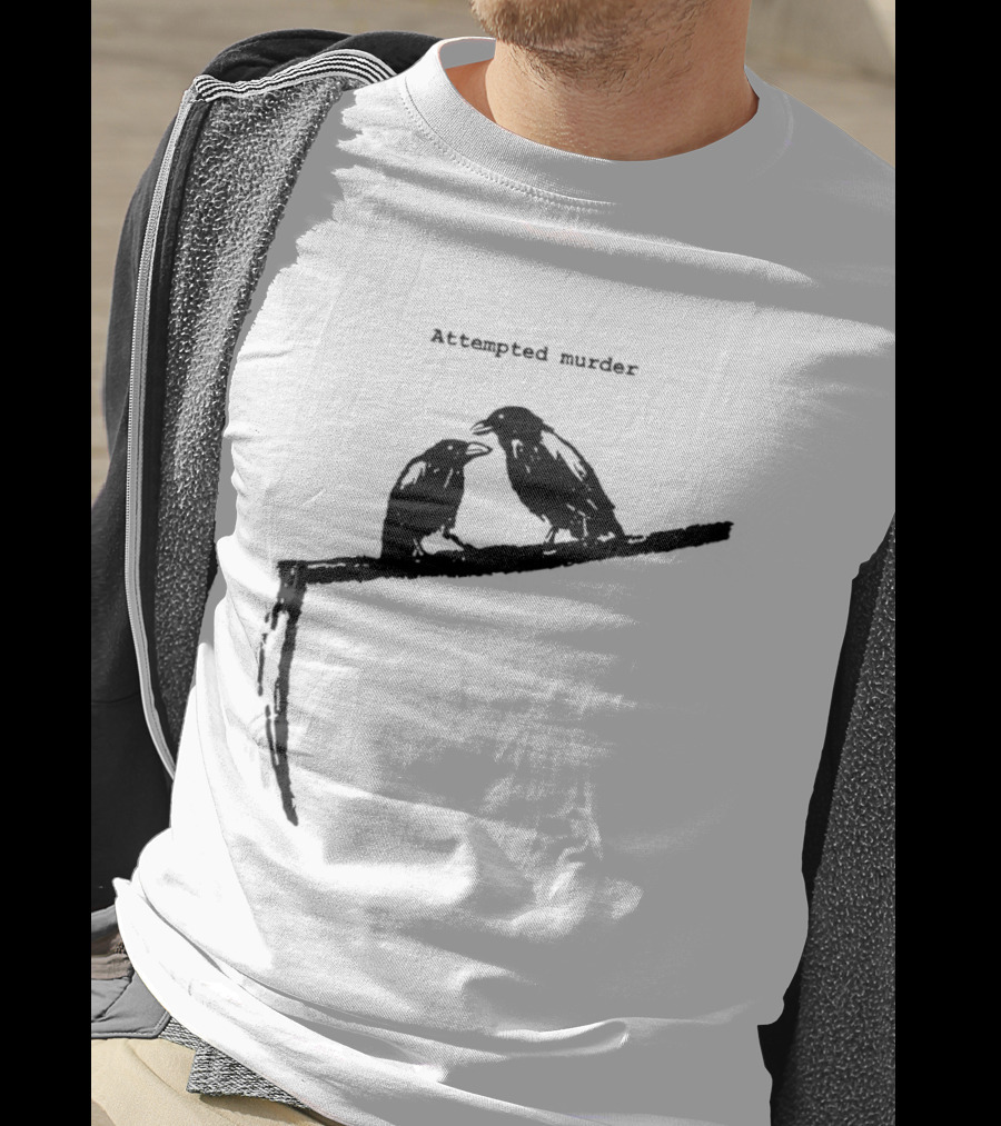 Two Crows Perched On Grim Reaper Scythe Attempted Murder T-Shirt