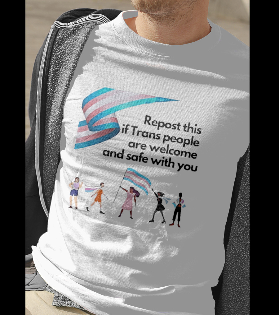 Transgender Flag Welcome Safe Support Repost This If Trans People Are Welcome And Safe With You LGBT T-Shirt