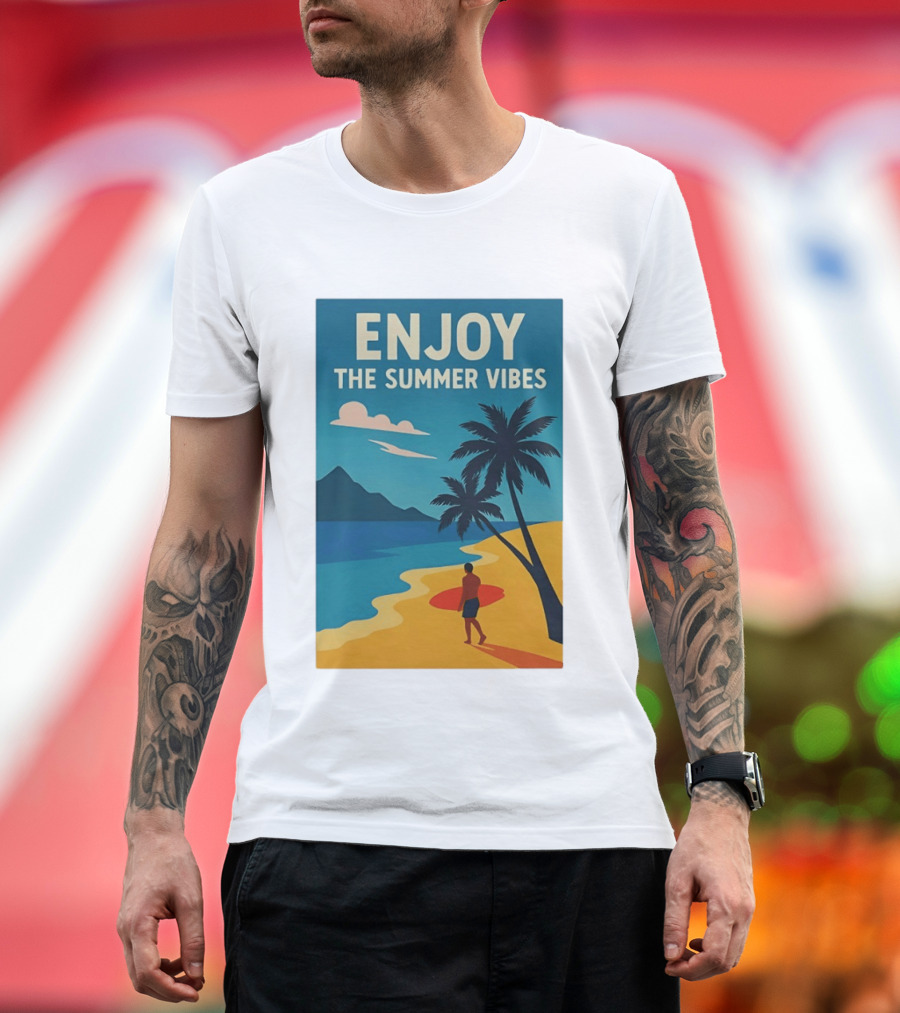 Enjoy The Summer Vibes Ocean Beach Sunset Scene T-Shirt