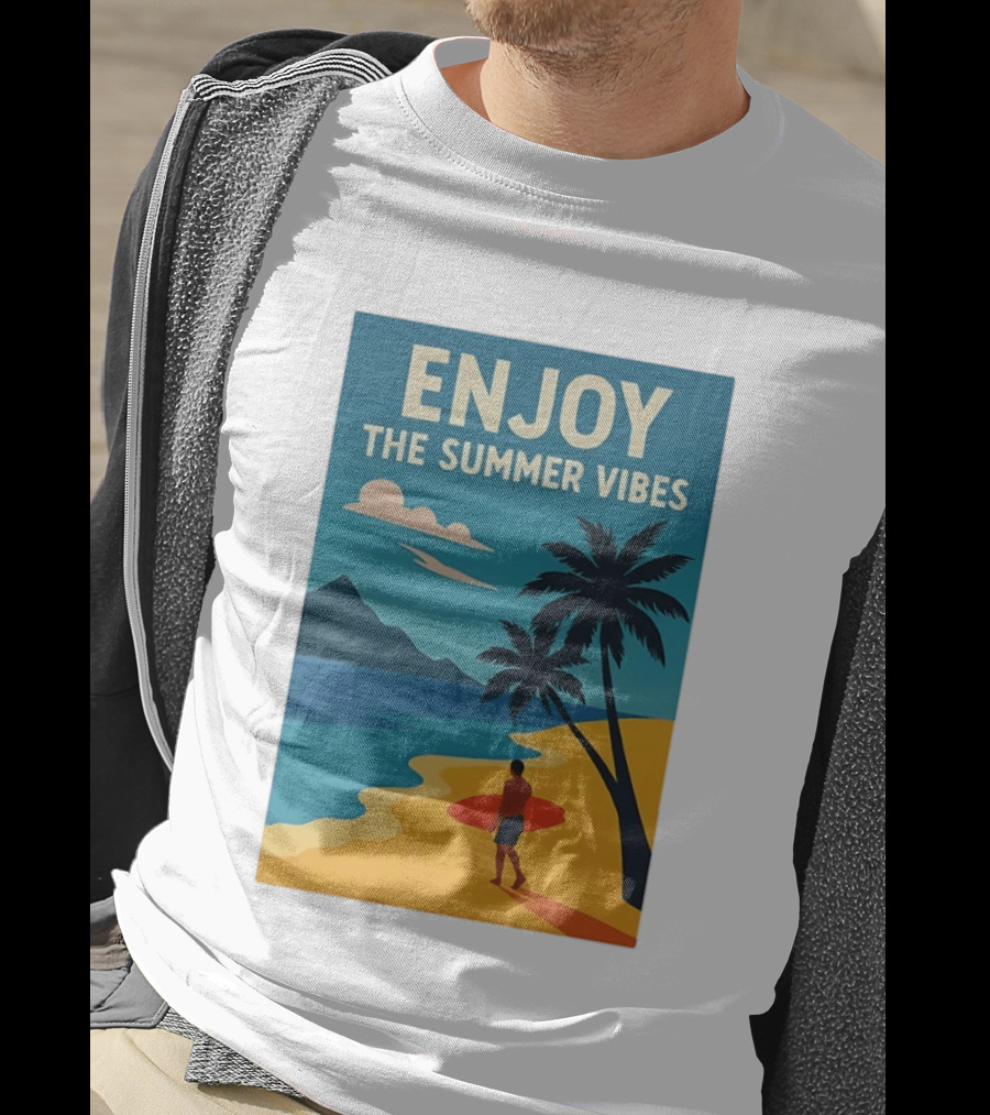 Enjoy The Summer Vibes Ocean Beach Sunset Scene T-Shirt