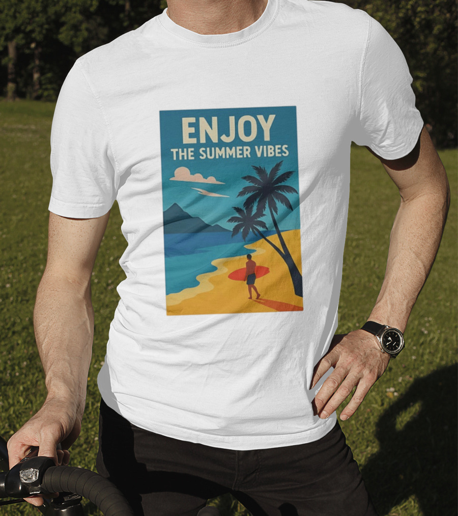 Enjoy The Summer Vibes Ocean Beach Sunset Scene T-Shirt