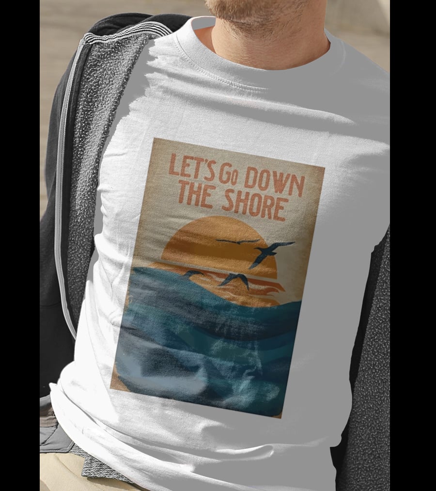Let's Go Down The Shore Seaside Sunset Ocean Waves And Seagulls T-Shirt