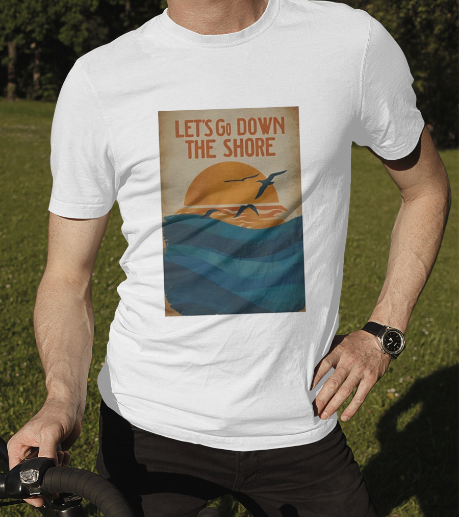 Let's Go Down The Shore Seaside Sunset Ocean Waves And Seagulls T-Shirt