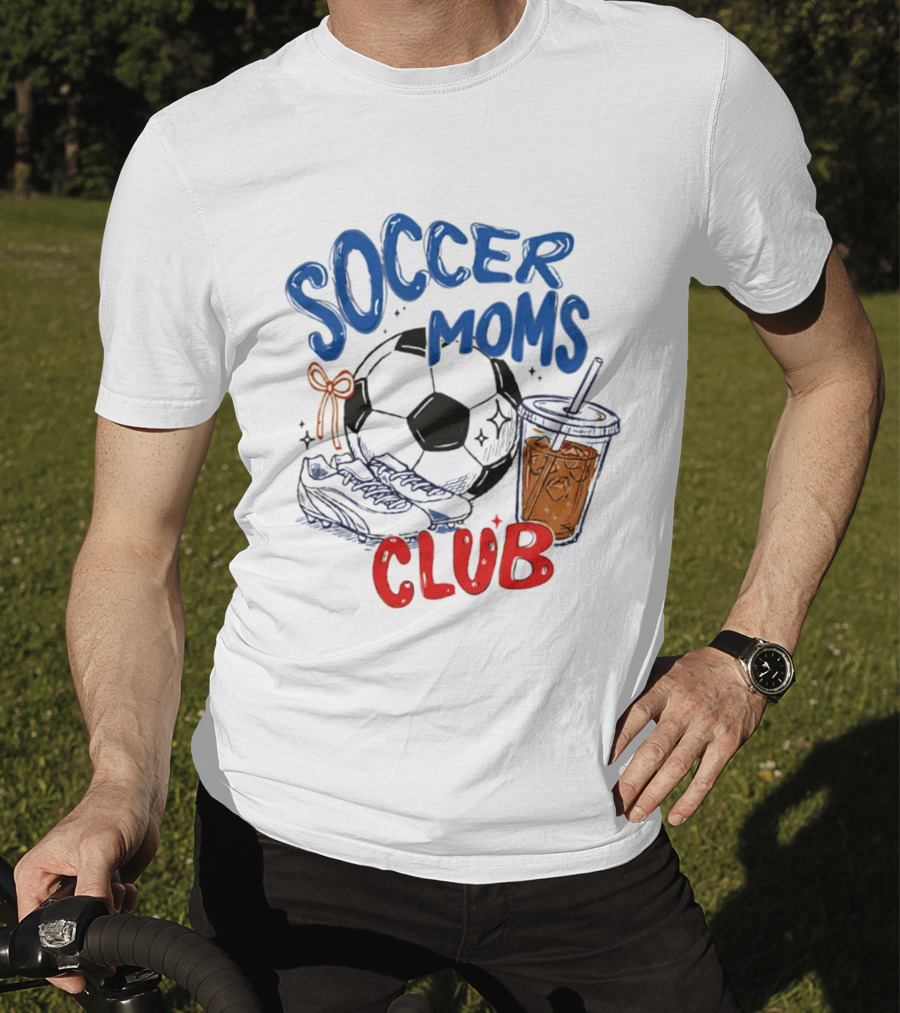 Soccer Moms Club With Soccer Ball Cleats And Iced Drink T-Shirt