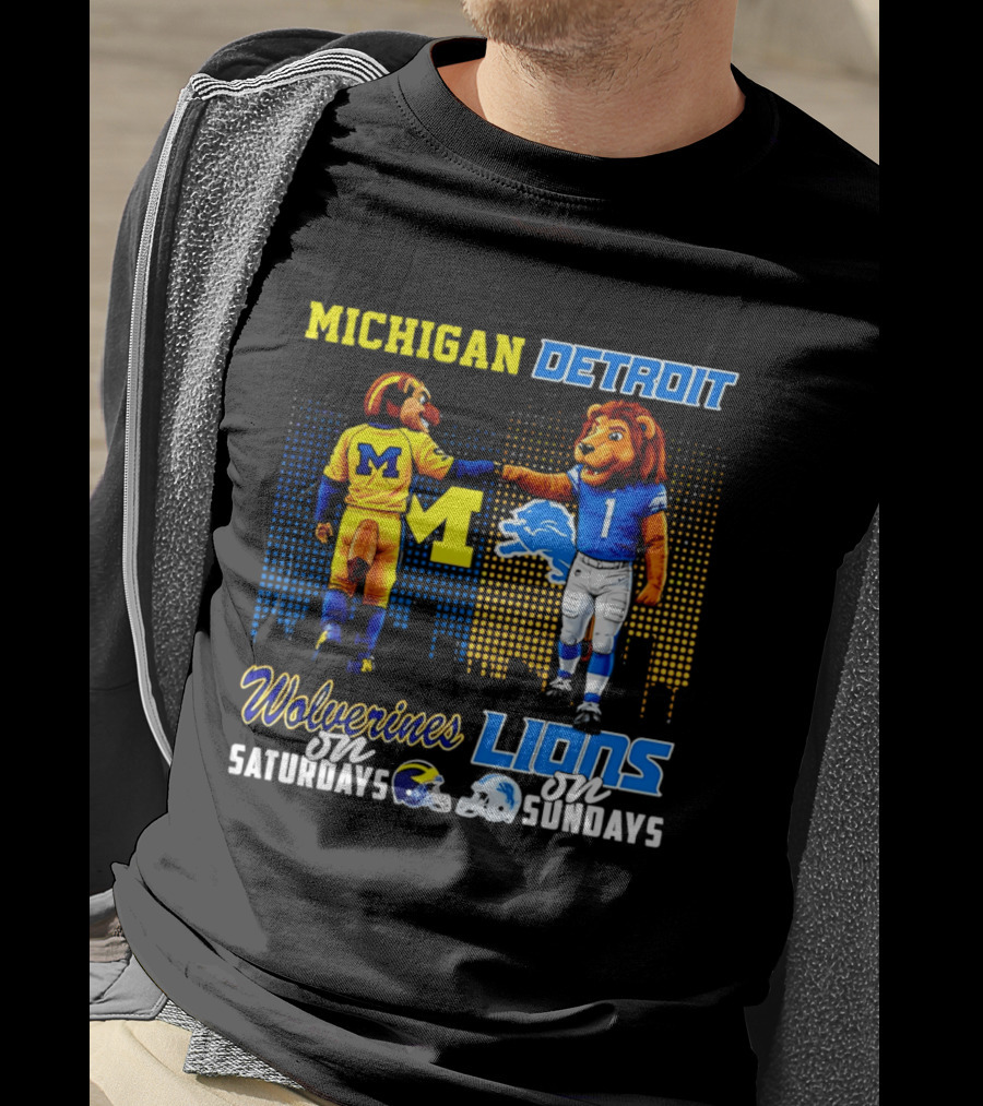Michigan Wolverines Saturdays Detroit Lions Sundays Skyline T-Shirt