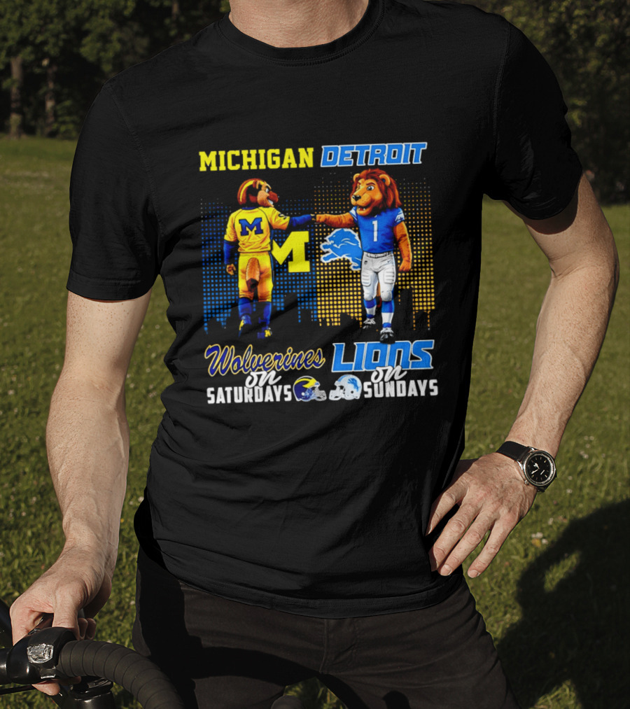 Michigan Wolverines Saturdays Detroit Lions Sundays Skyline T-Shirt