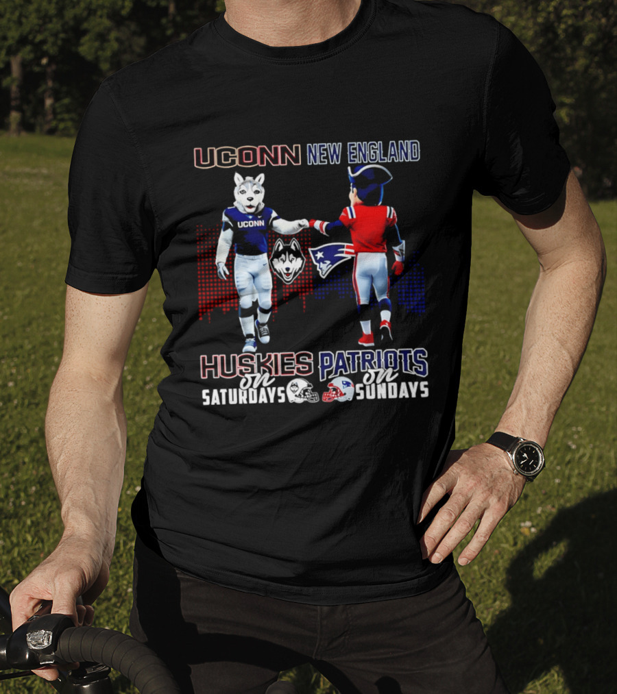 UConn Huskies On Saturdays New England Patriots On Sundays Skyline T-Shirt