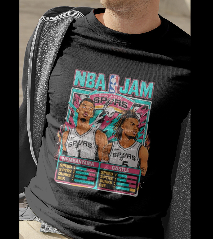NBA Jam San Antonio Spurs Wembanyama Castle Roster Stats T-Shirt