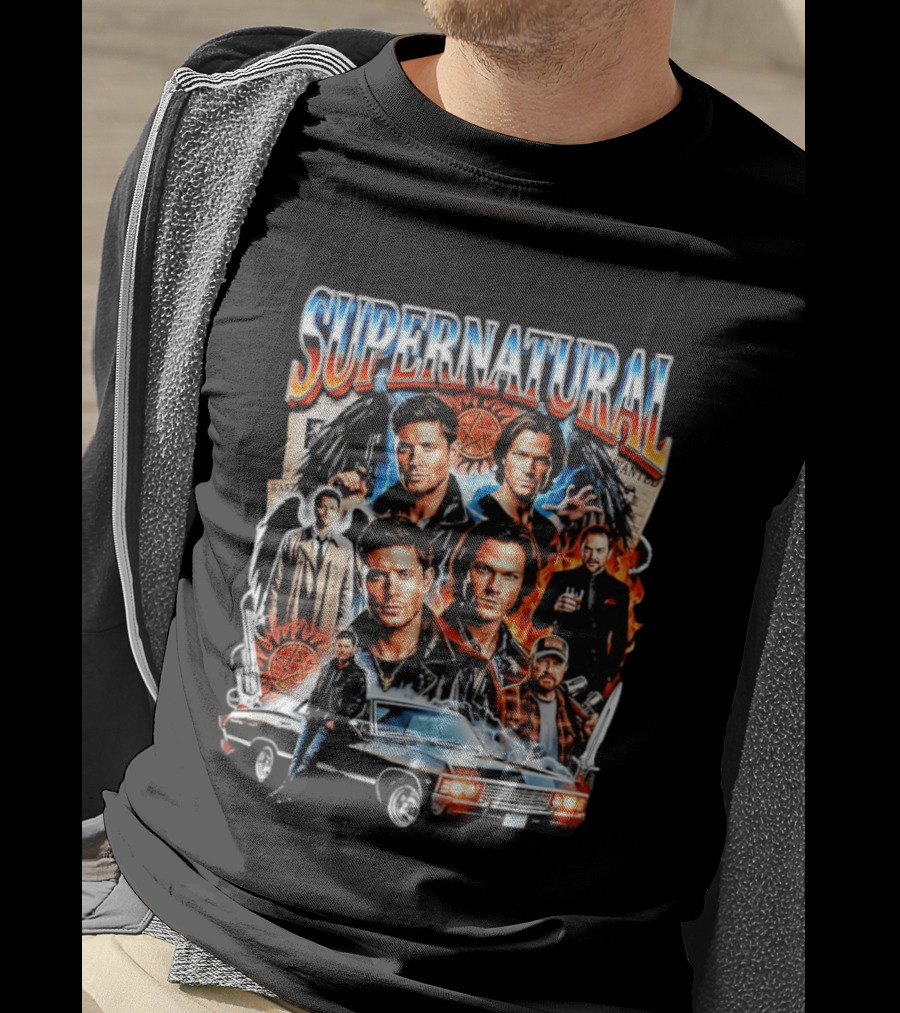 Supernatural Dean Sam Winchester Castiel Crowley Impala 67 Wanted Series T-Shirt