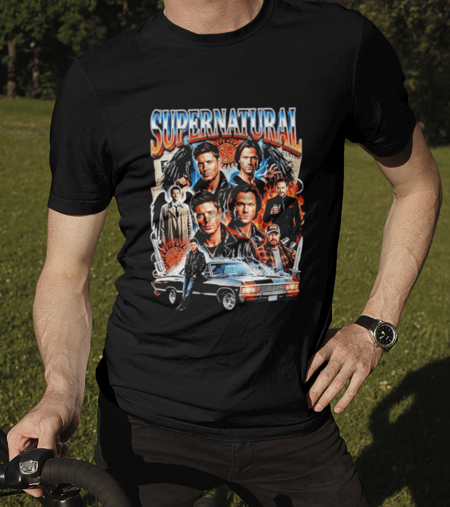 Supernatural Dean Sam Winchester Castiel Crowley Impala 67 Wanted Series T-Shirt