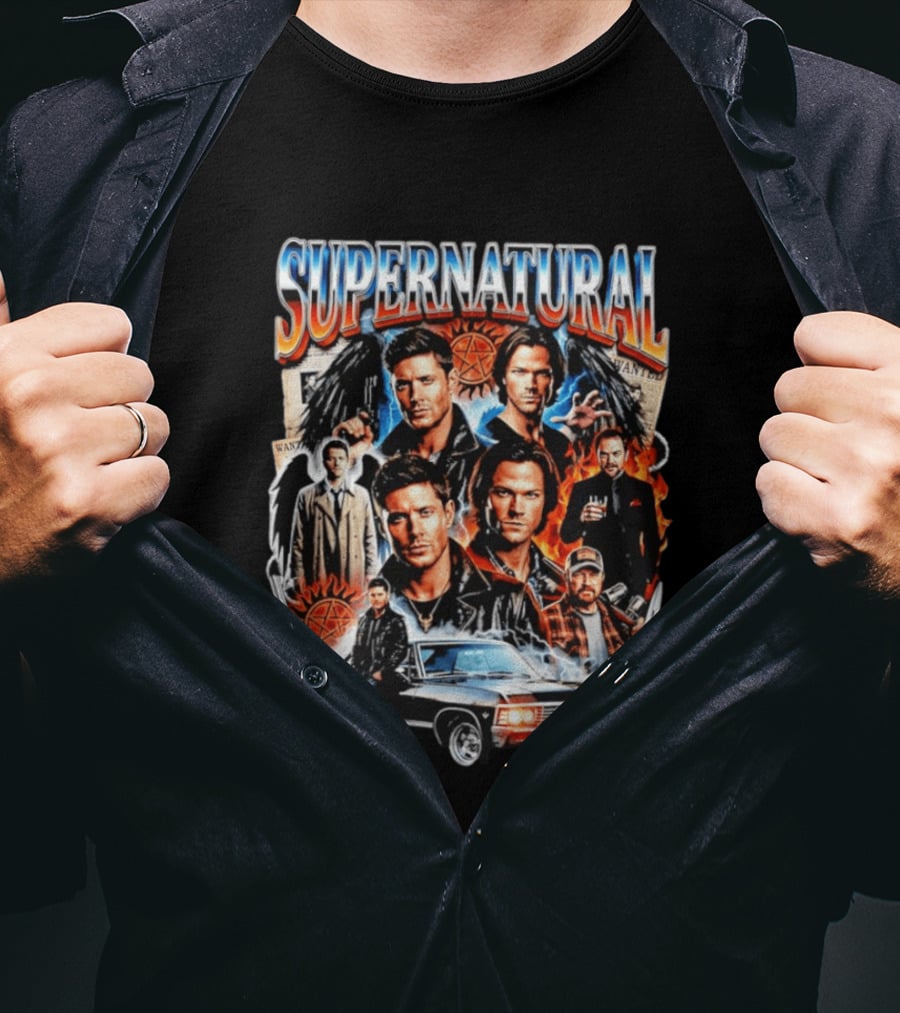Supernatural Dean Sam Winchester Castiel Crowley Impala 67 Wanted Series T-Shirt