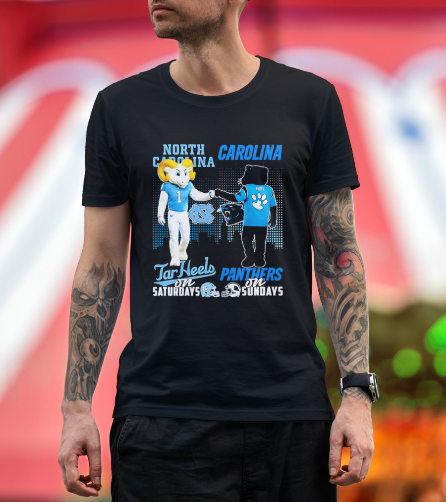 North Carolina Tar Heels Saturdays Carolina Panthers Sundays Skyline T-Shirt