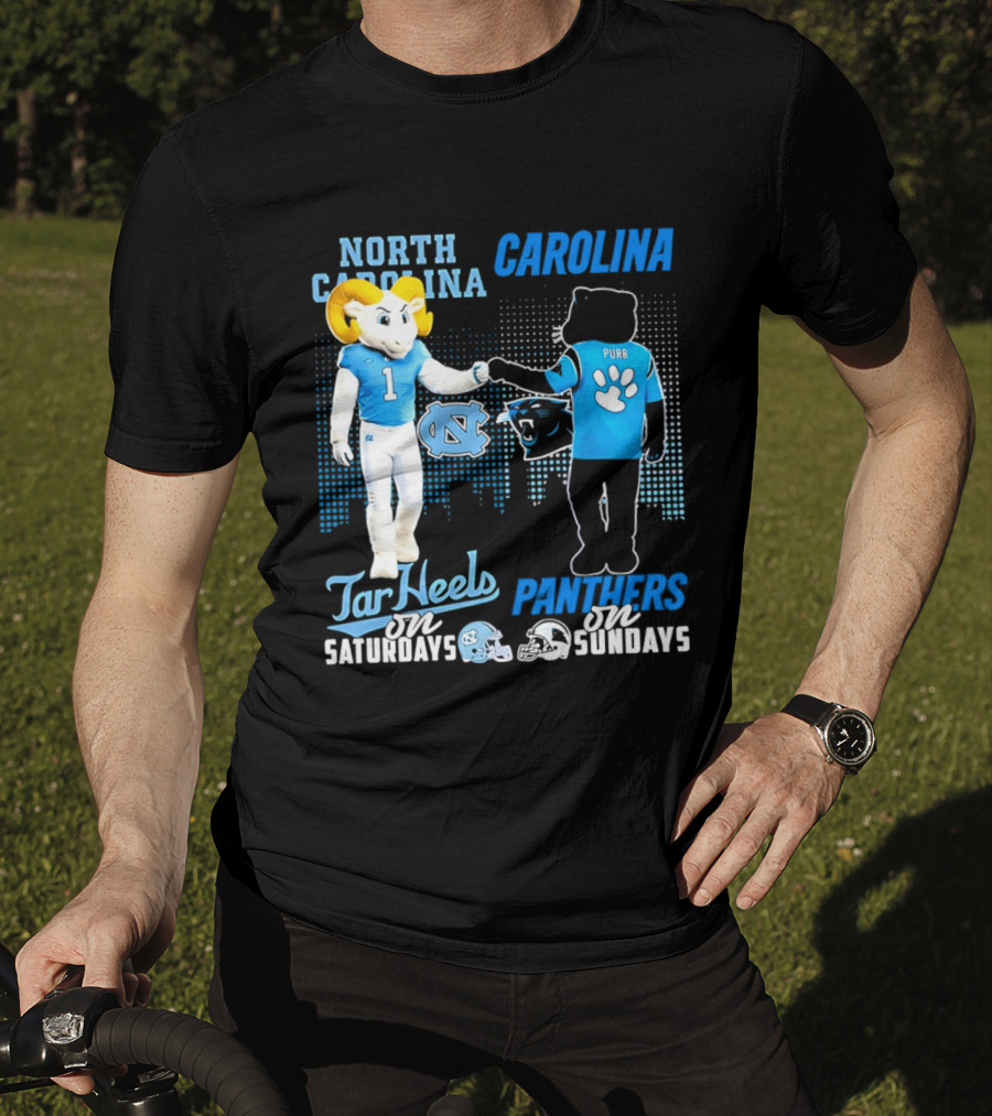 North Carolina Tar Heels Saturdays Carolina Panthers Sundays Skyline T-Shirt