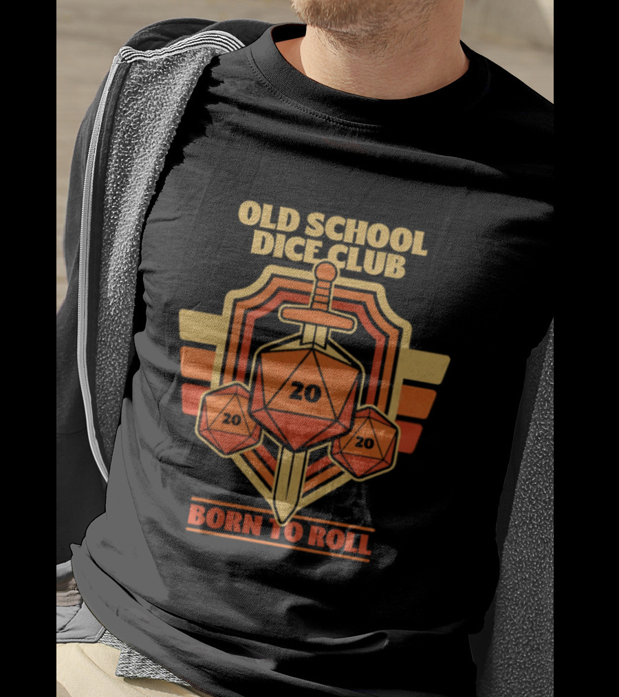 Old School Dice Club 20 Sword And Dice Born To Roll T-Shirt