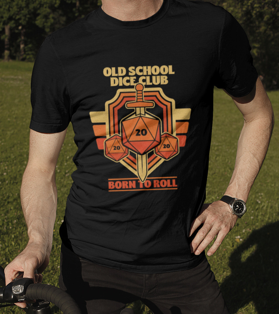 Old School Dice Club 20 Sword And Dice Born To Roll T-Shirt