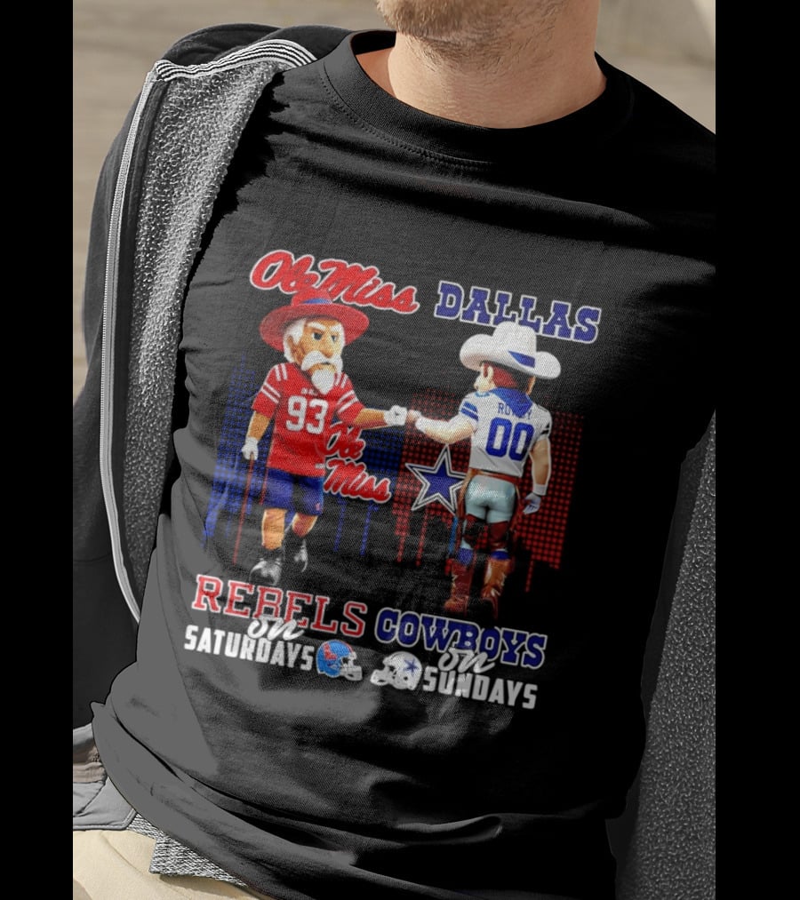 Ole Miss Rebels Saturdays Vs Dallas Cowboys Sundays Unity Skyline T-Shirt