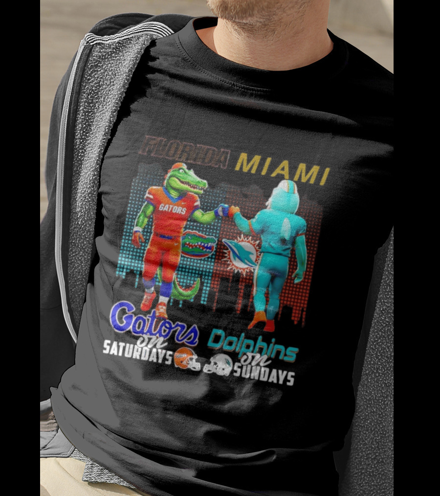 Florida Gators Saturdays Miami Dolphins Sundays Skyline Football Rivalry T-Shirt