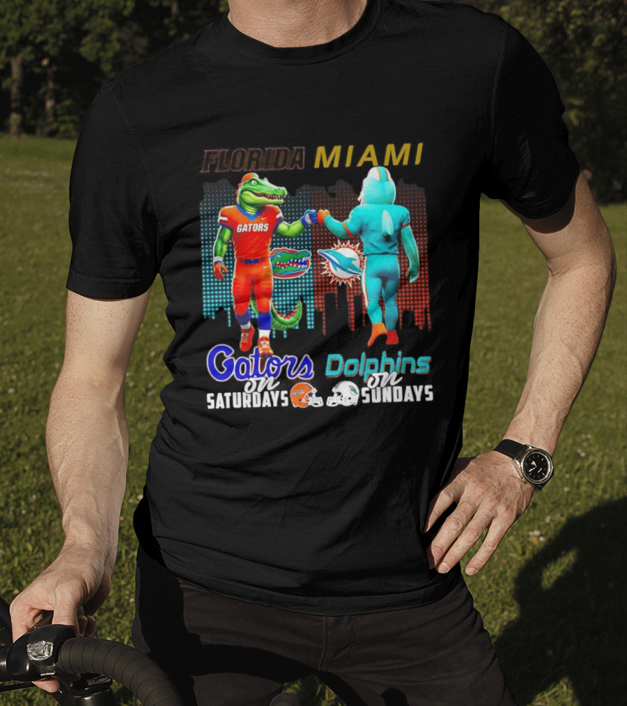 Florida Gators Saturdays Miami Dolphins Sundays Skyline Football Rivalry T-Shirt