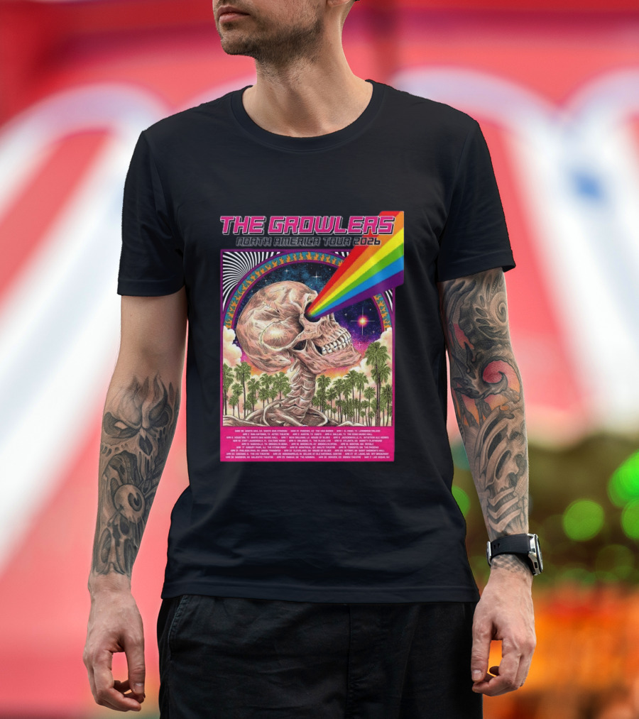 The Growlers North America Tour 2026 Psychedelic Skull With Rainbow Beam T-Shirt